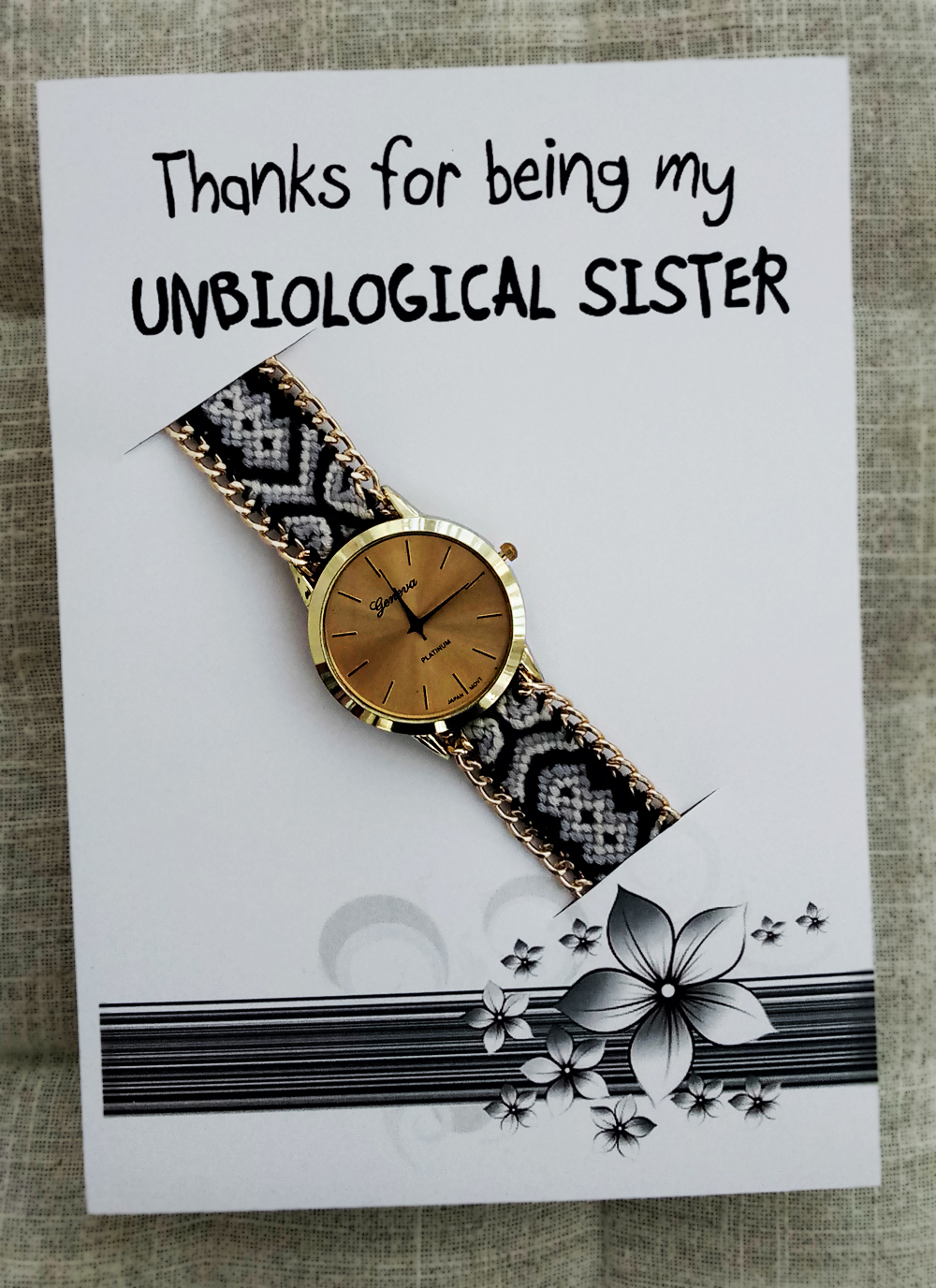 Black-white Band Hippie Wrist Watch Unisex Holidays Gift Fashiponthanks For Being My Unbiological Sister Watch