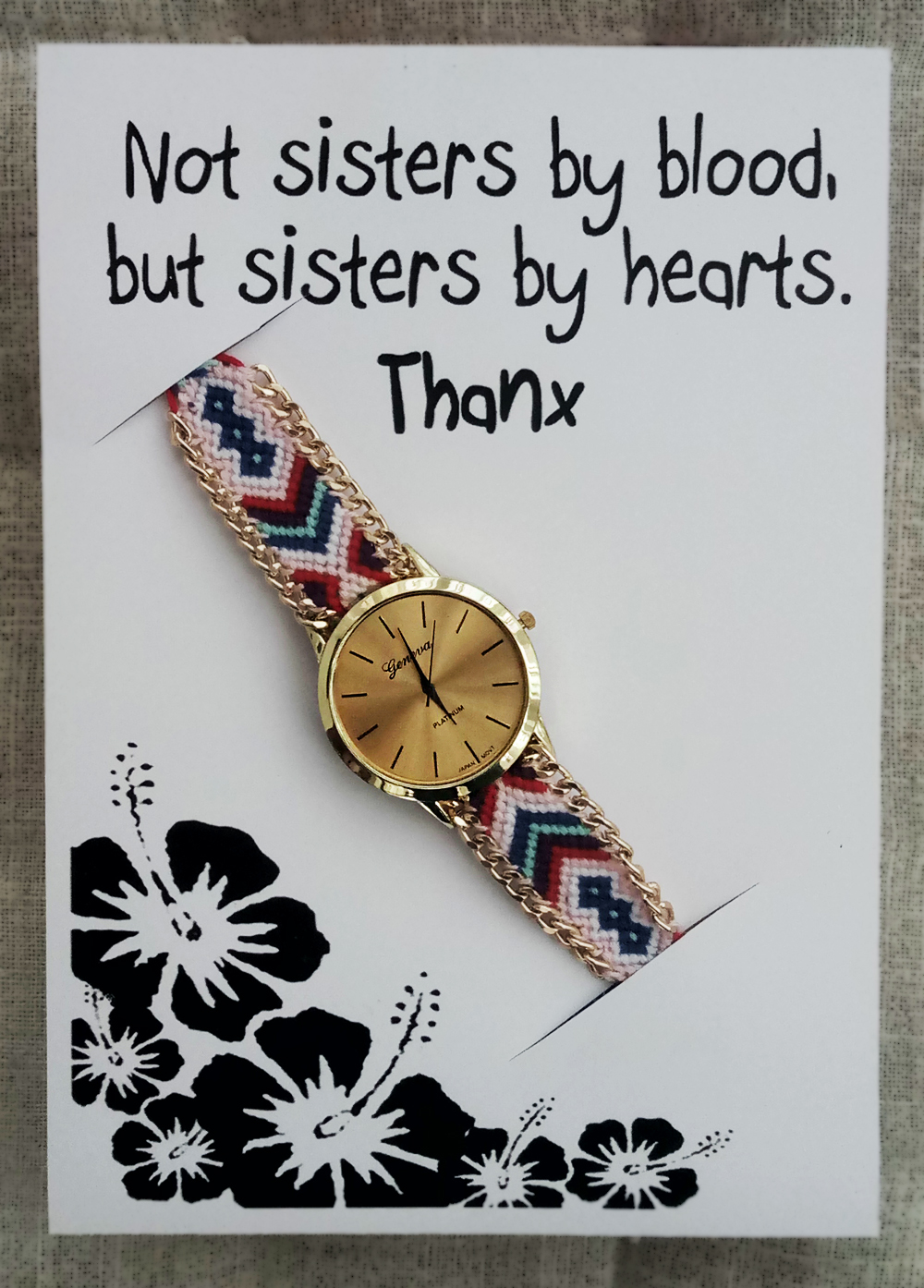 Sisters By Hearts Gift Card Friendship Band Gift Wristwatch Cloth Band Woman Gift Christmas Watch