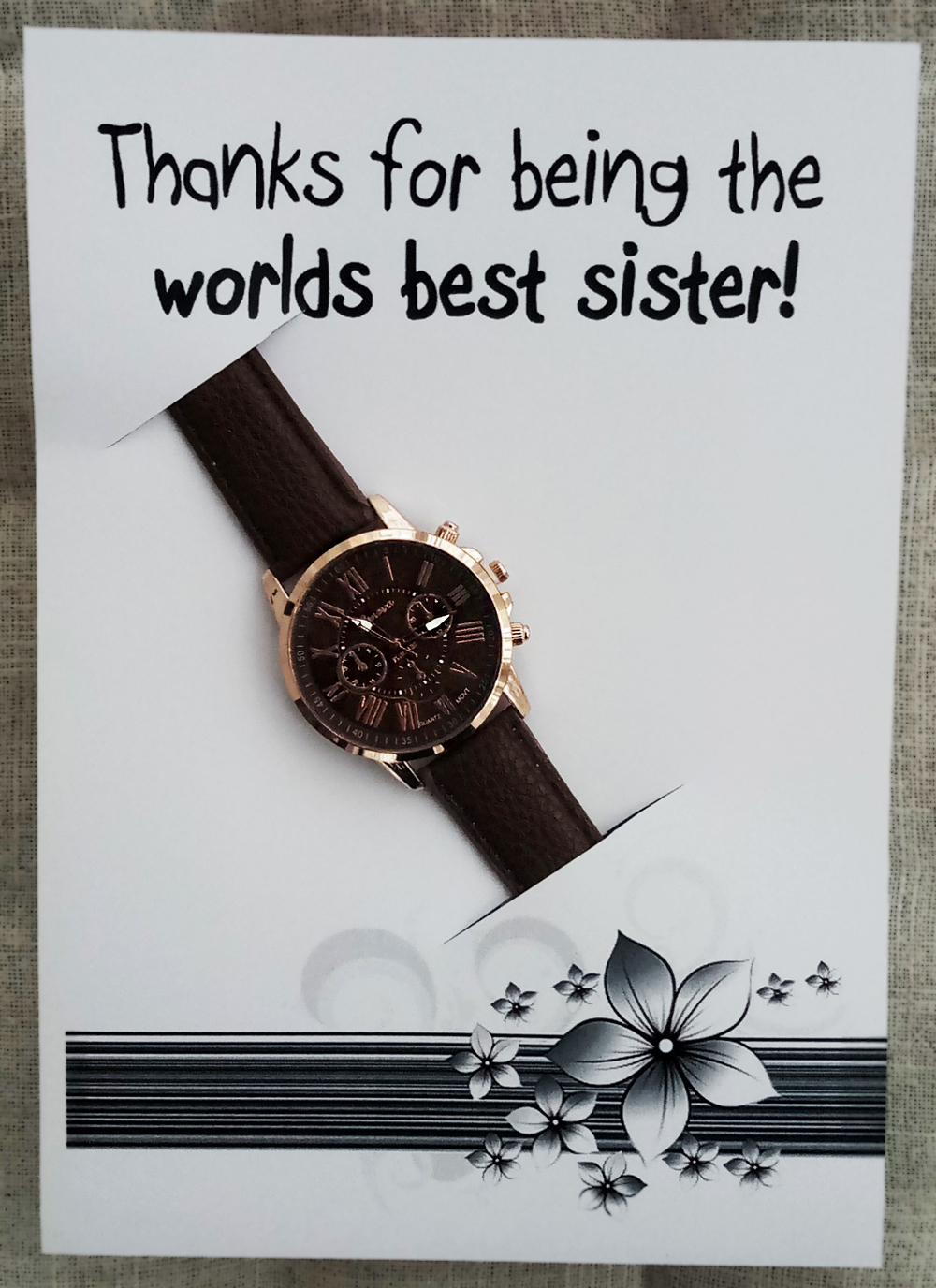 Brown Band Fashion Wrist Watch Unisex Gift Worlds Sister Card Gift Christmas Watch