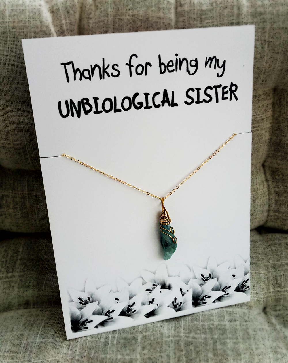 Thank You For Being My Unbiological Sister Gift Card For Friends And Family Girl Pendant Stone Necklace