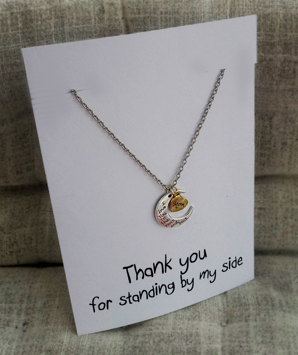 Thank You For Standing By My Side Love You Mom Good Luck Pendant Gold Toned Chain Necklace