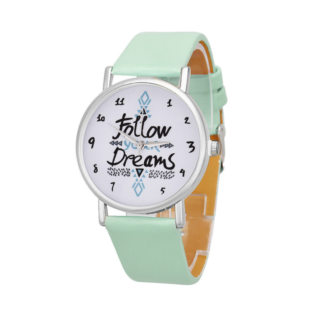 Follow Your Dreams Green Band Girl Teen Fashion Watch