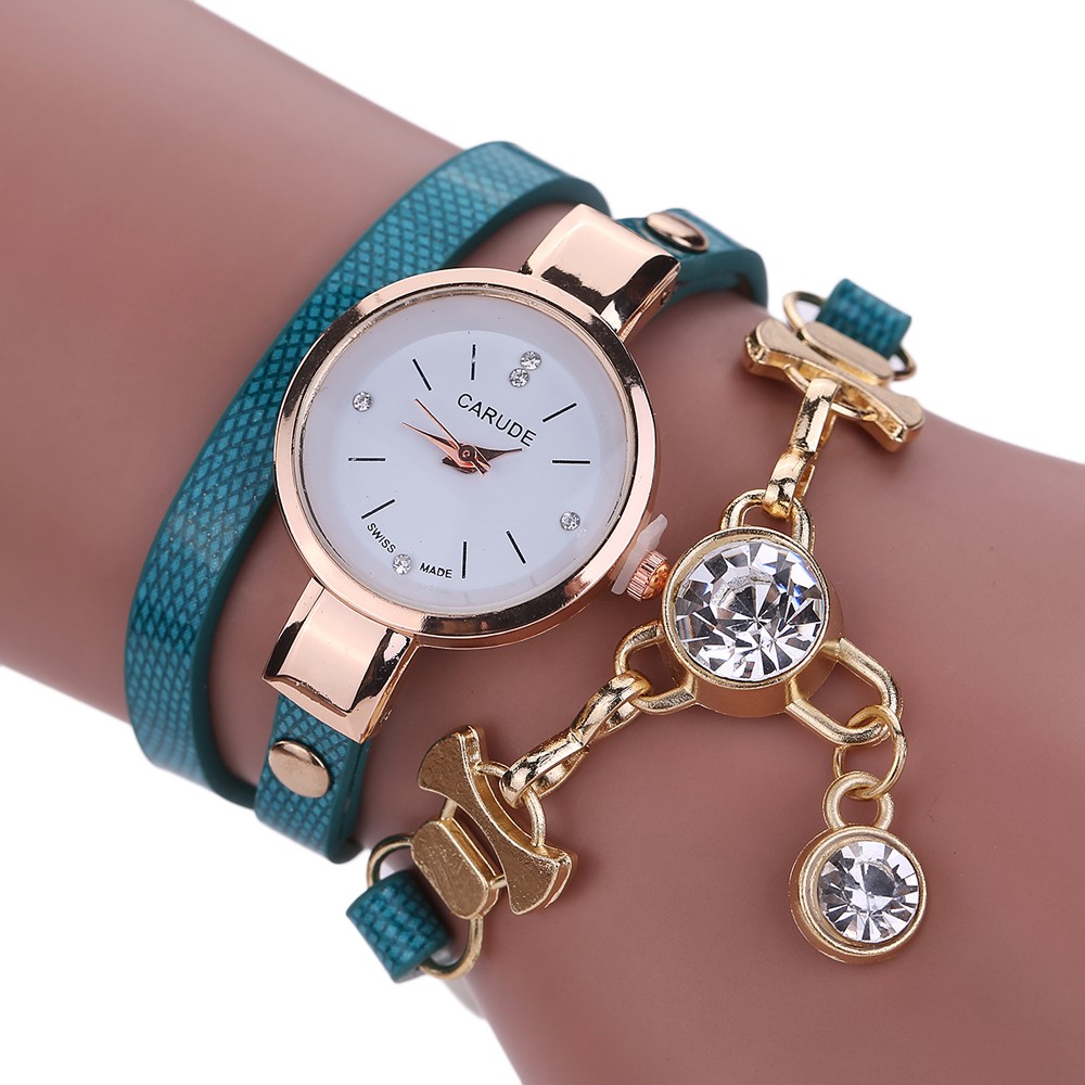 Wrap Pu Leather Wrap Bracelet Luxury Dress Woman Girl Crystal Fashion Gift Watch