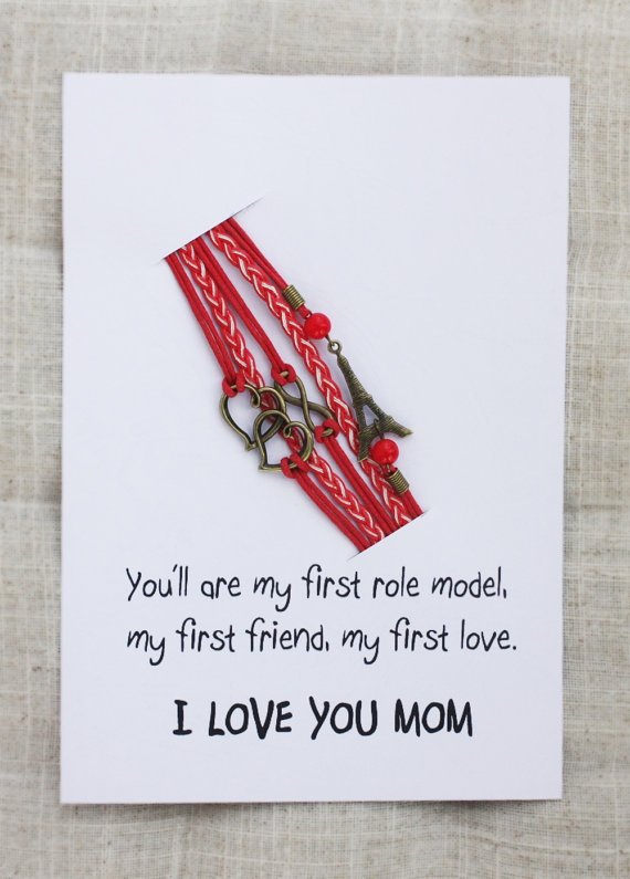 I Love You Mom Gift Card Unisex Double Hearts Infinity Red Firnedship Bracelet