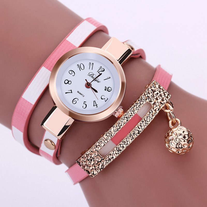 Long Bracelet Pink Band Fashion Rhinestones Woman Dress Watch