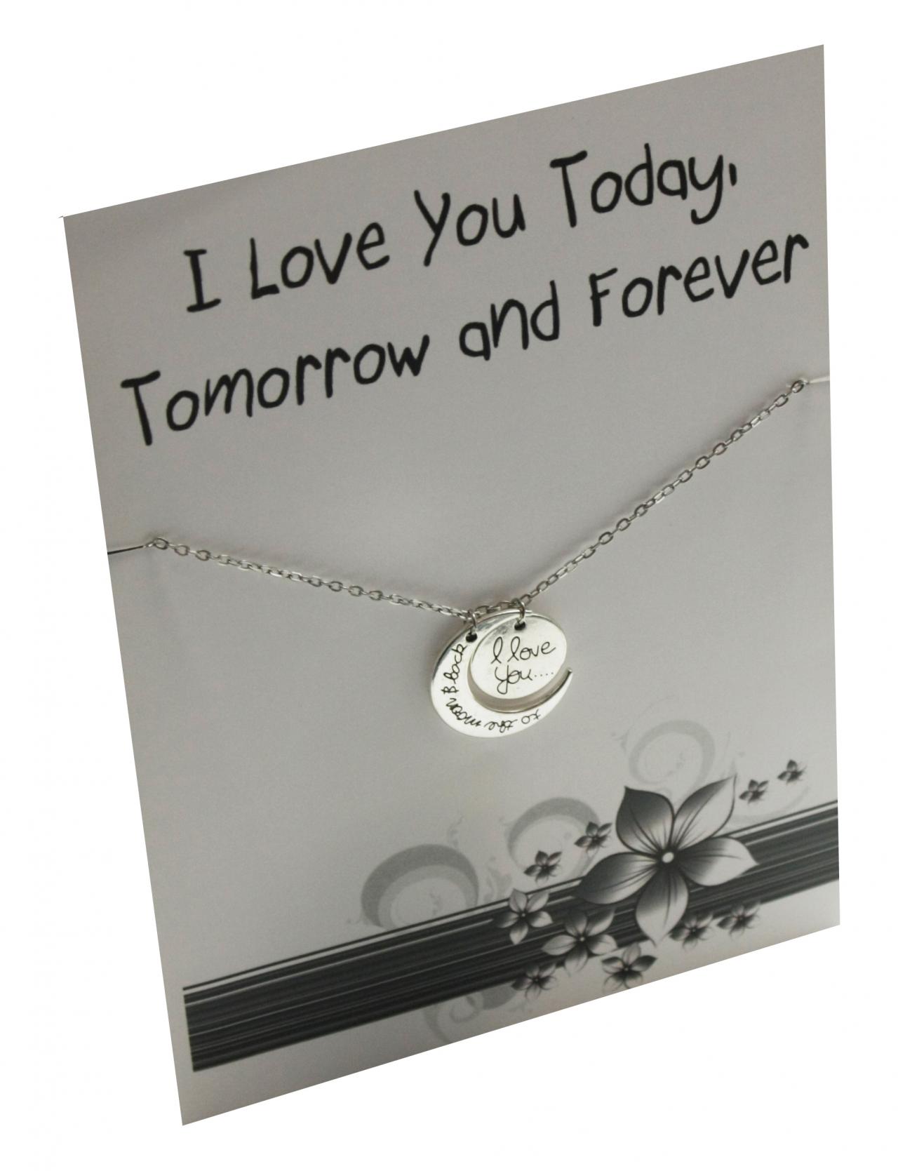 Silver Toned Love You Forever Gift Card Friends And Family Necklace