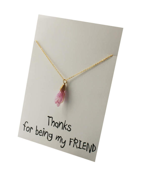 Thanks For Being My Friend Pink Natural Stone Pendant Gift Card Necklace