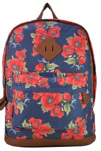 Fashion School Canvas Girl Floral Back To School Girl Backpack