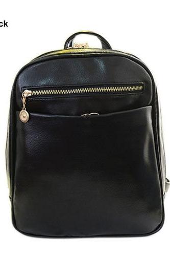 Fashion Elegant Fashion Girl School Travel Pu Leather Teenage Femina bag Black Backpack