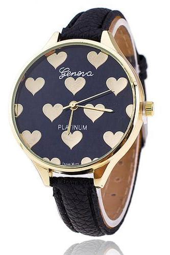 Fashion black hearts love valentine gift girl woman wristwatch 