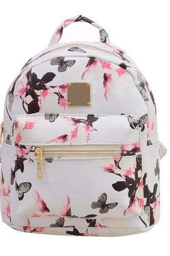 Floral Pu leather white school girl fashion woman travel bag softback backpack