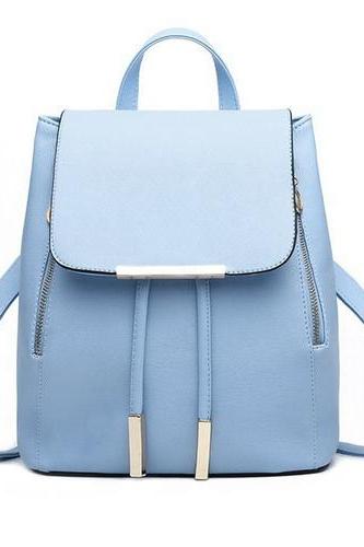 Fashion Elegant Fashion Girl School Travel Softback Pu Leather Teenage Vintage Blue Backpack