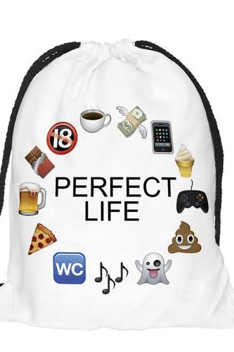 Back To School Perfect Life Pattern Funny Design Drawstring Bag Woman Softback Backpack