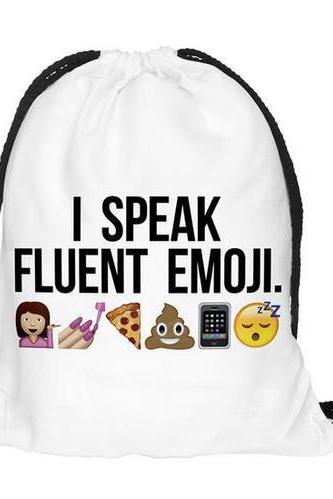 Back To School I Speak Fluent Emoji Pattern Funny Drawstring Bag Backpack