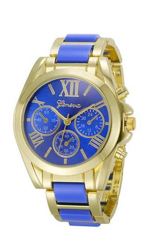 Gold Toned Alloy Strap Woman Classy Dress Fashion Evening Blue Watch