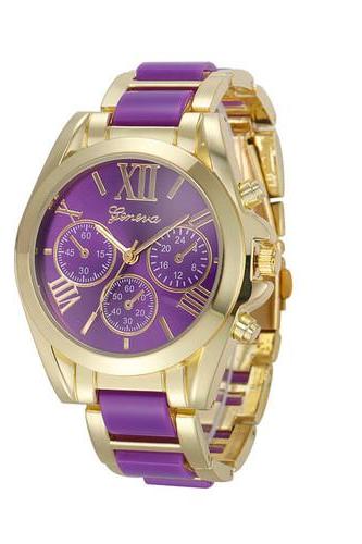 Gold Toned Alloy Strap Woman Classy Eveing Night Out Dress Fashion Evening Purple Watch