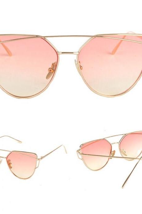 Rose Lenses Cat Eye Sunglasses Women Sunglasses Double-deck Alloy Frame Sunglasses