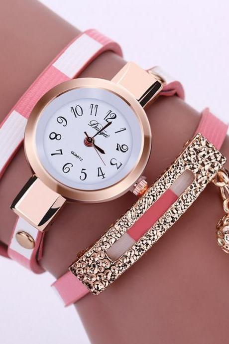 Wrap Pu Leather Luxury Dress Woman Pink Fashion Gift Watch