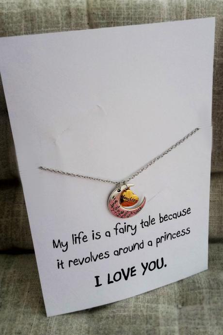 I Love You Daughter To The Moon And Back Heart And Moon Pendants Gift Holidays Christmas Present Woman Necklace