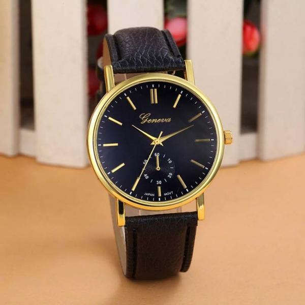 Cute Casual One Color Pu Leather Black Band Girl Watch on Luulla