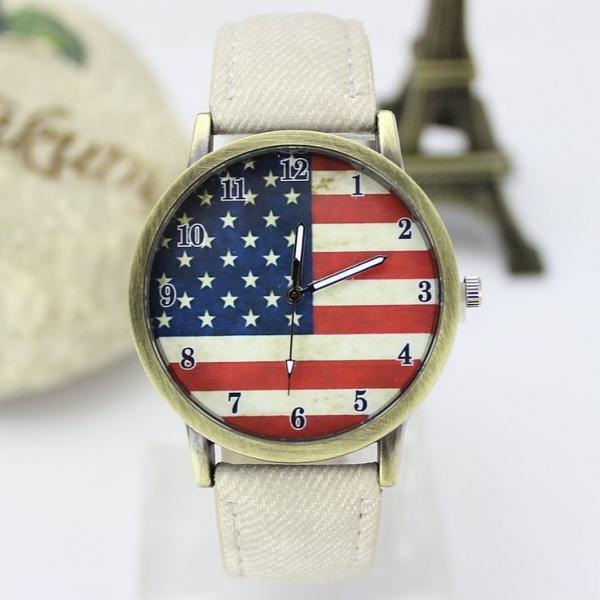 United States Flag Face Casual White Band Teen Watch on Luulla