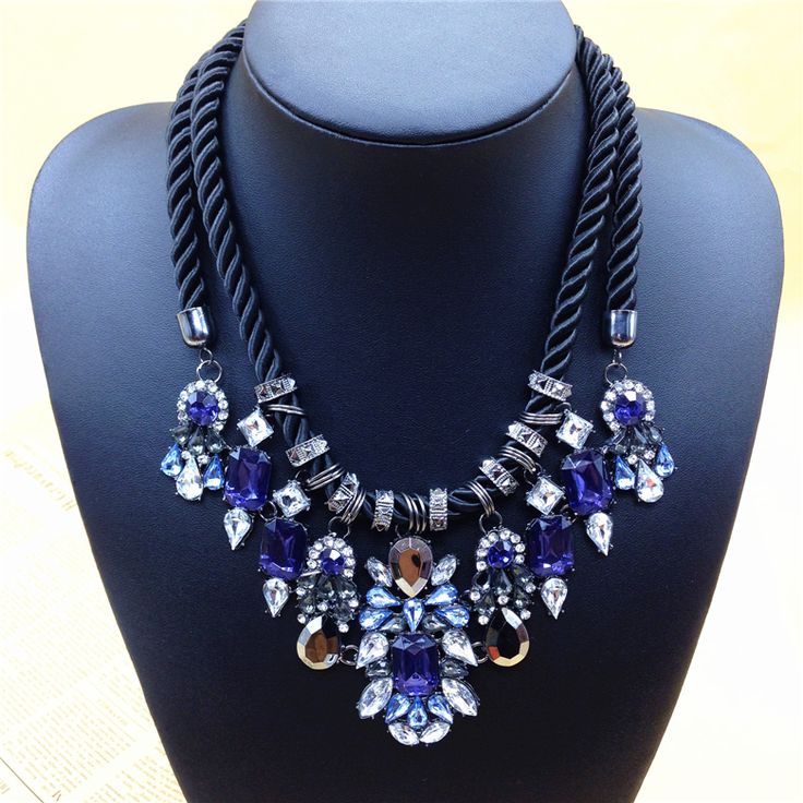 Engagement Jewelry Elegant Woman Blue Crystal Pendants Necklace on Luulla