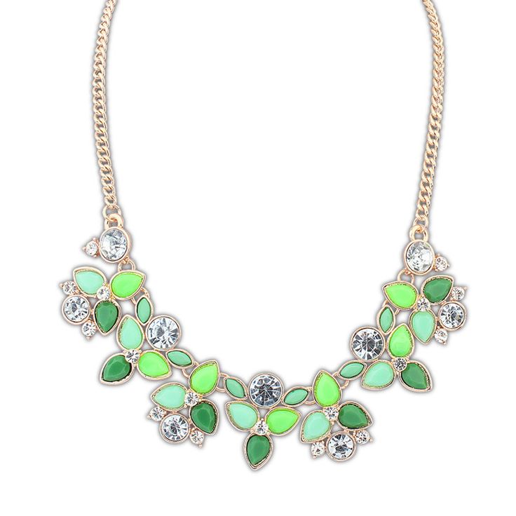 Flower Rhinestones Jewelry Anniversary Green Woman Necklace on Luulla