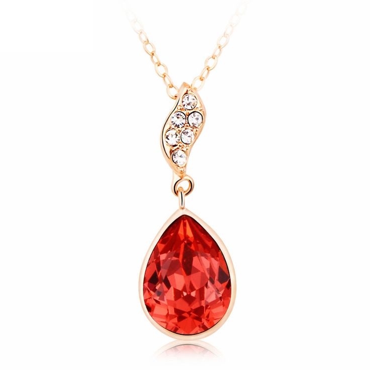 Water Drop Pendant Red Swarovski Crystals Woman Necklace on Luulla