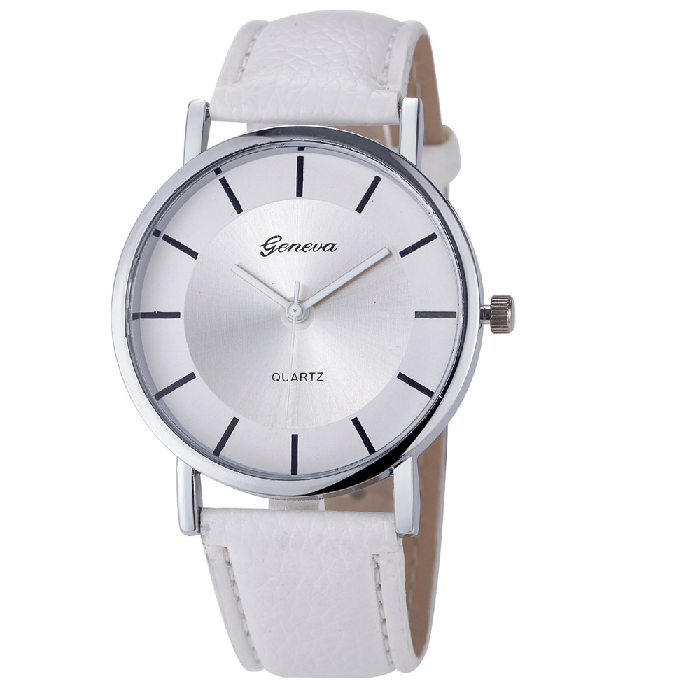 Elegant Formal Dress Pu Leather Strap White Woman Gift Silver Face Teen ...
